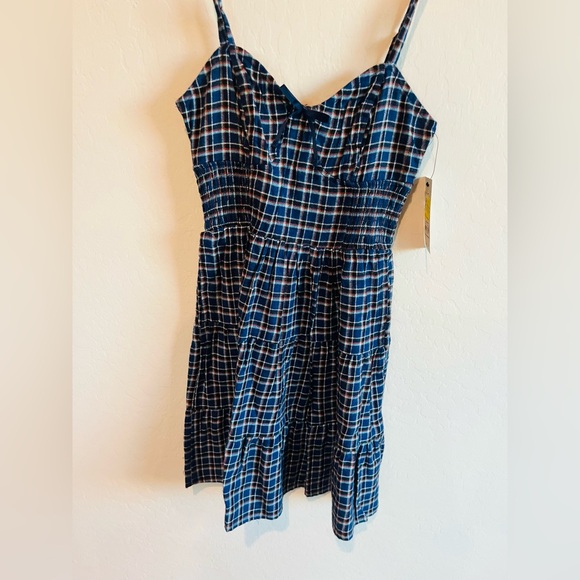 No Boundaries Women’s Plaid Y2K Babydoll Skater Preppy Bow Dress Size XS Pockets - Picture 4 of 7